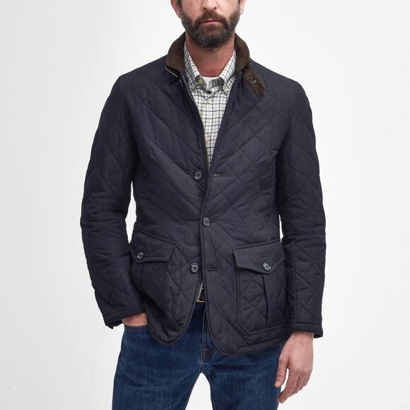 Barbour Navy Quilted Lutz Jacket XXL NEW 100g Insulation Coat Zip Brown Button